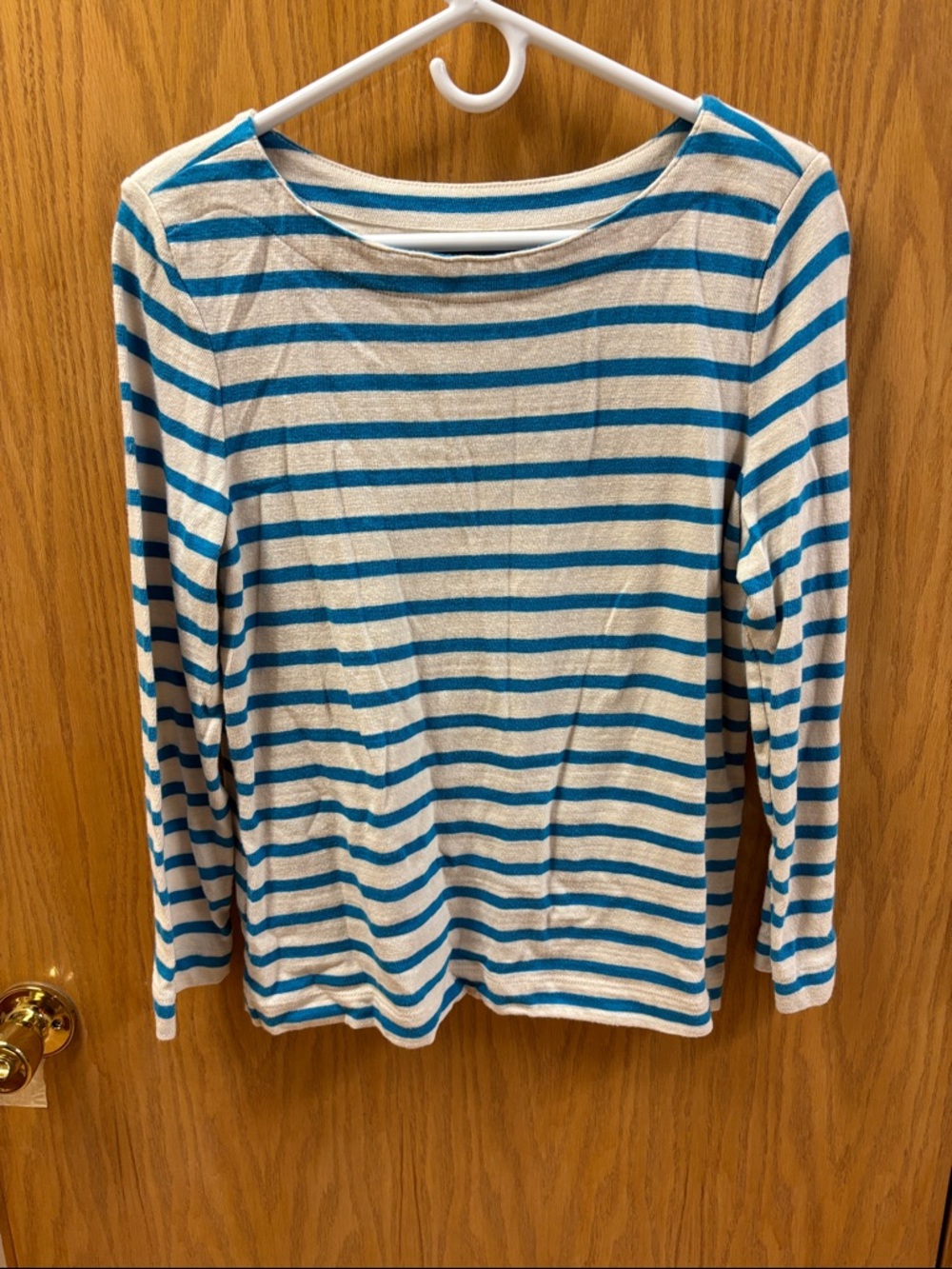 LOFT Blue & Cream Striped 3/4 Sleeve Tee